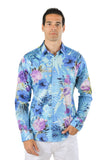 Barabas Wholesale Men's Floral Print Design Luxury Button Down Shirt SP14 Blue