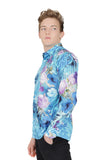 Barabas Wholesale Men's Floral Print Design Luxury Button Down Shirt SP14 Blue