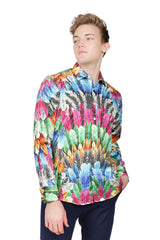 Barabas Wholesale Men's Feather Printed Design Luxury Long Sleeves Shirts SP15
