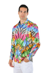 Barabas Wholesale Men's Feather Printed Design Luxury Long Sleeves Shirts SP15