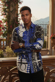 Barabas Wholesale Men's Oval Geo Prints Design Luxury Button Down Shirt SP17 Blue white