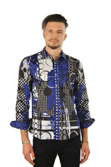 Barabas Wholesale Men's Oval Geo Prints Design Luxury Button Down Shirt SP17 Blue white