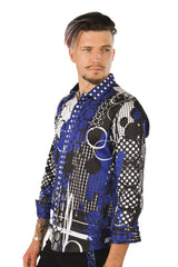 Barabas Wholesale Men's Oval Geo Prints Design Luxury Button Down Shirt SP17 Blue white