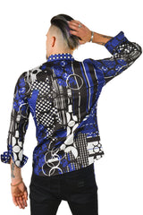 Barabas Wholesale Men's Oval Geo Prints Design Luxury Button Down Shirt SP17 Blue white