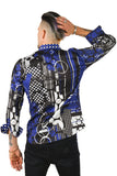 Barabas Wholesale Men's Oval Geo Prints Design Luxury Button Down Shirt SP17 Blue white