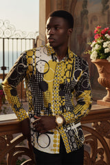 Barabas Wholesale Men's Oval Geo Prints Design Luxury Button Down Shirt SP17 Gold