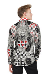 Barabas Wholesale Men's Medusa Checkered Lion Baroque Button Down Shirt SP20 Black Red
