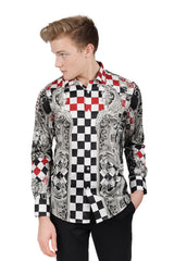 Barabas Wholesale Men's Medusa Checkered Lion Baroque Button Down Shirt SP20 Black Red