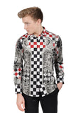 Barabas Wholesale Men's Medusa Checkered Lion Baroque Button Down Shirt SP20 Black Red