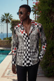 Barabas Wholesale Men's Medusa Checkered Lion Baroque Button Down Shirt SP20 Black Red
