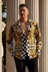 Barabas Wholesale Men's Medusa Checkered Lion Baroque Button Down Shirt SP20 Gold