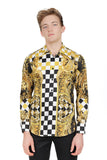 Barabas Wholesale Men's Medusa Checkered Lion Baroque Button Down Shirt SP20 Gold