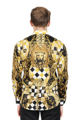 Barabas Wholesale Men's Medusa Checkered Lion Baroque Button Down Shirt SP20 Gold