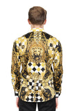 Barabas Wholesale Men's Medusa Checkered Lion Baroque Button Down Shirt SP20 Gold