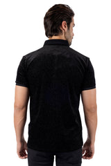 Wholesale Men's Textured Shiny Solid Color Polo Shirts SP702 Black