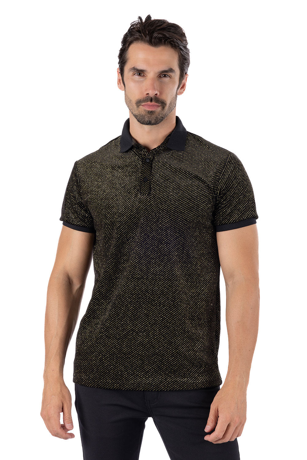 Wholesale Men's Textured Shiny Solid Color Polo Shirts SP702 Gold