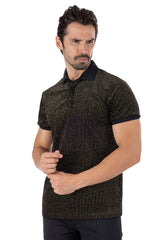 Wholesale Men's Textured Shiny Solid Color Polo Shirts SP702 Black Gold