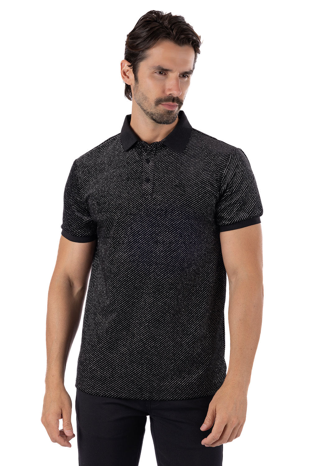 Wholesale Men's Textured Shiny Solid Color Polo Shirts SP702 Silver