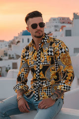 Barabas Wholesale Men's Medusa Floral Checkered Baroque Button Down Shirt SPR02 Black