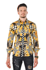 Barabas Wholesale Men's Medusa Floral Checkered Baroque Button Down Shirt SPR02 Black