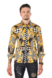 Barabas Wholesale Men's Medusa Floral Checkered Baroque Button Down Shirt SPR02 Black