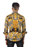 Barabas Wholesale Men's Medusa Floral Checkered Baroque Button Down Shirt SPR02 Black