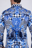 Barabas Wholesale Men's Medusa Floral Checkered Baroque Button Down Shirt SPR02 Blue