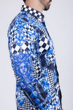 Barabas Wholesale Men's Medusa Floral Checkered Baroque Button Down Shirt SPR02 Blue