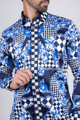 Barabas Wholesale Men's Medusa Floral Checkered Baroque Button Down Shirt SPR02 Blue