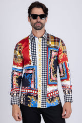 Barabas Wholesale Men Gold Chain Floral Checkered Print Luxury Dress Shirt SPR06 Multi