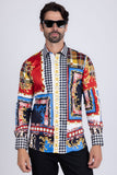 Barabas Wholesale Men Gold Chain Floral Checkered Print Luxury Dress Shirt SPR06 Multi