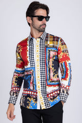 Barabas Wholesale Men Gold Chain Floral Checkered Print Luxury Dress Shirt SPR06 Multi
