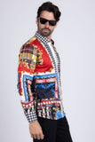 Barabas Wholesale Men Gold Chain Floral Checkered Print Luxury Dress Shirt SPR06 Multi