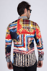 Barabas Wholesale Men Gold Chain Floral Checkered Print Luxury Dress Shirt SPR06 Multi