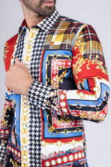 Barabas Wholesale Men Gold Chain Floral Checkered Print Luxury Dress Shirt SPR06 Multi
