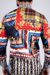 Barabas Wholesale Men Gold Chain Floral Checkered Print Luxury Dress Shirt SPR06 Multi