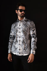 Barabas Wholesale Men's Paisley rhinestone Printed Button Down Dress Shirt SPR10 Black