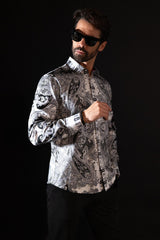 Barabas Wholesale Men's Paisley rhinestone Printed Button Down Dress Shirt SPR10 Black