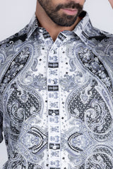 Barabas Wholesale Men's Paisley rhinestone Printed Button Down Dress Shirt SPR10 Black