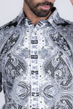 Barabas Wholesale Men's Paisley rhinestone Printed Button Down Dress Shirt SPR10 Black