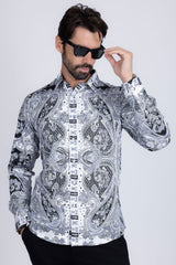 Barabas Wholesale Men's Paisley rhinestone Printed Button Down Dress Shirt SPR10 Black