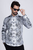 Barabas Wholesale Men's Paisley rhinestone Printed Button Down Dress Shirt SPR10 Black