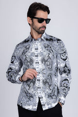 Barabas Wholesale Men's Paisley rhinestone Printed Button Down Dress Shirt SPR10 Black