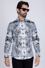 Barabas Wholesale Men's Paisley rhinestone Printed Button Down Dress Shirt SPR10 Black
