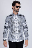 Barabas Wholesale Men's Paisley rhinestone Printed Button Down Dress Shirt SPR10 Black