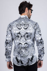 Barabas Wholesale Men's Paisley rhinestone Printed Button Down Dress Shirt SPR10 Black