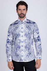Barabas Wholesale Men's Paisley rhinestone Printed Button Down Dress Shirt SPR10 Blue