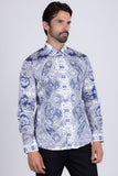 Barabas Wholesale Men's Paisley rhinestone Printed Button Down Dress Shirt SPR10 Blue