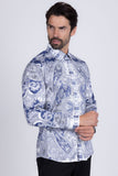 Barabas Wholesale Men's Paisley rhinestone Printed Button Down Dress Shirt SPR10 Blue