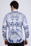 Barabas Wholesale Men's Paisley rhinestone Printed Button Down Dress Shirt SPR10 Blue